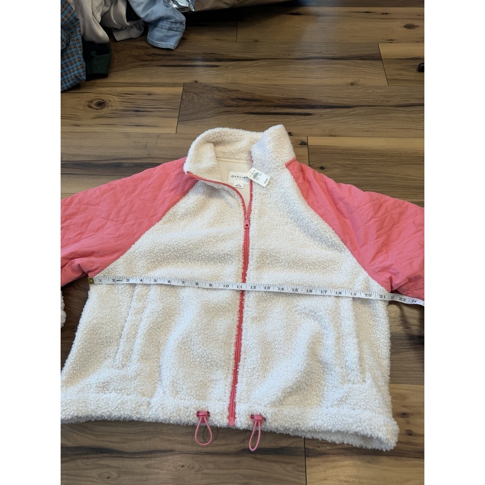 Aerie Offline Sherpa Fleece Jacket Pink Cream Zip Up Womens Sz S Cabincore NWT - Picture 6 of 11